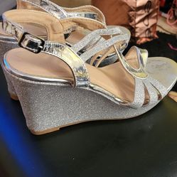 Cute Silver Glittery Wedge Heel