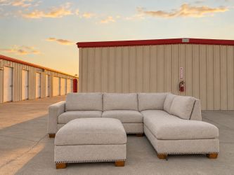 Luxury Beige Sectional Sofa w/ Chaise & Ottoman – Clean & Fresh