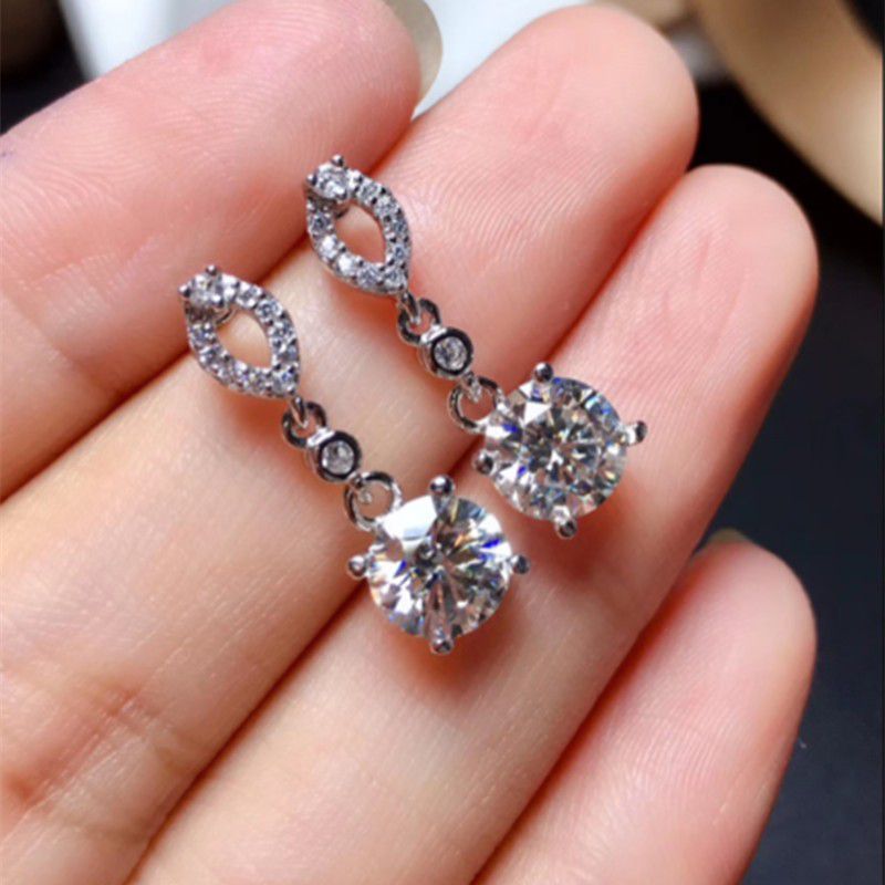 "CZ Round Shaped Drop Earring for Women Silver Color Full Diamond, HA4517
