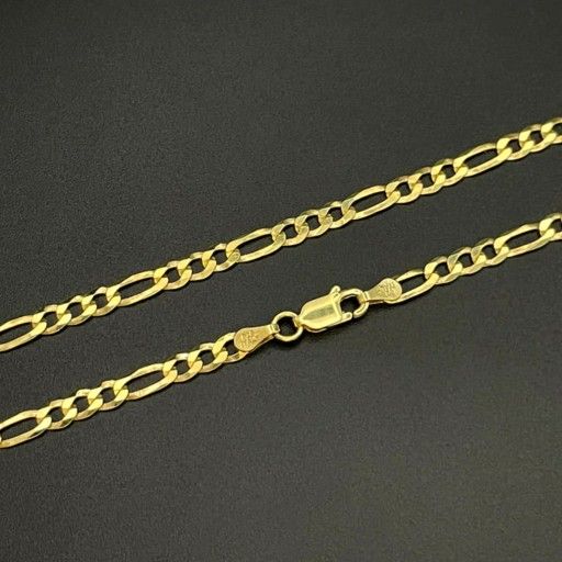 14k Gold Over Italian Sterling Silver Figaro Chain Link 24" NEW W/Box. $50