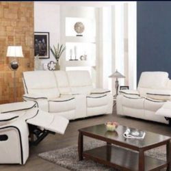 White And Black Leather  Sofa Love Seat And Lazy Boy Chair 