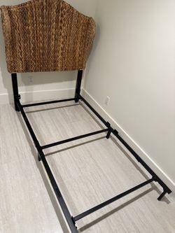 Twin Bed Frame with Woven Seagrass Headboard