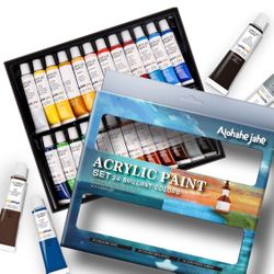 Acrylic Paint Set, Perfect for Canvas, Wood, Ceramic, Fabric. Non Toxic & 24 Vibrant Colors. Rich Pigments Lasting Quality for Beginners, Students & P
