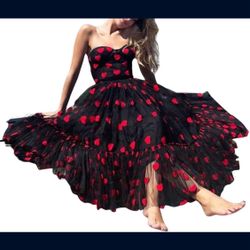 Women's Sleeveless Off Shoulder Heart Print Tulle Dress