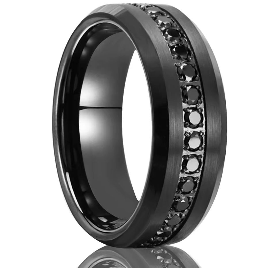 100% TUNGSTEN CARBIDE ring with ZIRCON STONES