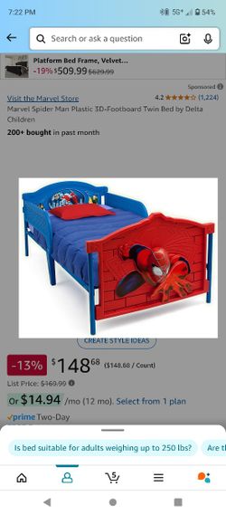 Visit the Marvel Store
4.2
4.2 out of 5 stars
(1,224)
Marvel Spider Man Plastic 3D-Footboard Twin Bed by Delta Children