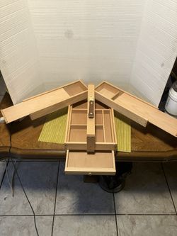 Wooden Multi-Function Artist Tool and Brush Storage Box - Beechwood-$40 CASH