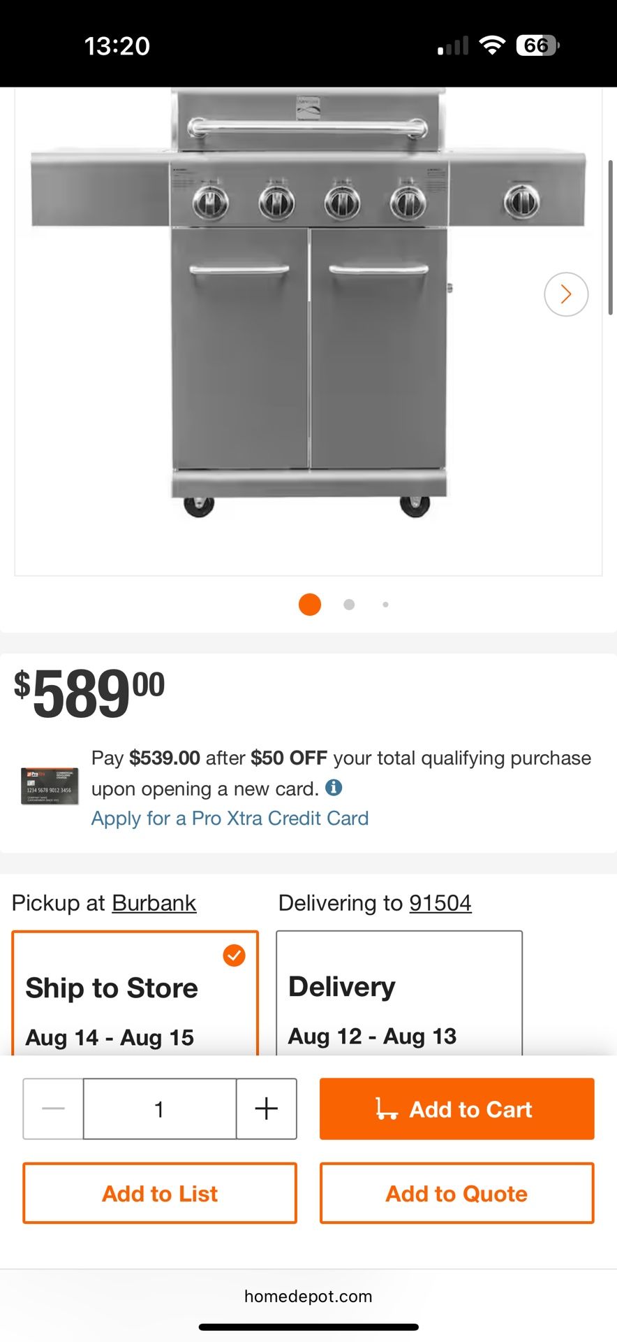 KENMORE 4 Burner Searing Side Burner Gas Grill in Stainless Steel