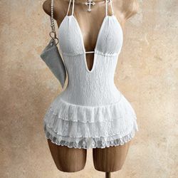 Sexy white lace mini dress