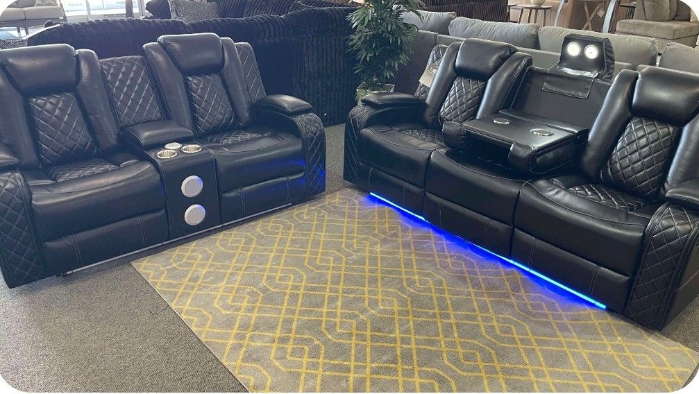 OM• $38 Initial • Brand New Black Orion Power Reclining Sofa And Loveseat 