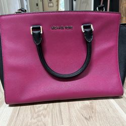 Michael Kors Selma Large Colorblock Satchel Pink Leather Handbag