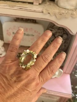 Authentic green amethyst and gemstone sterling silver ring