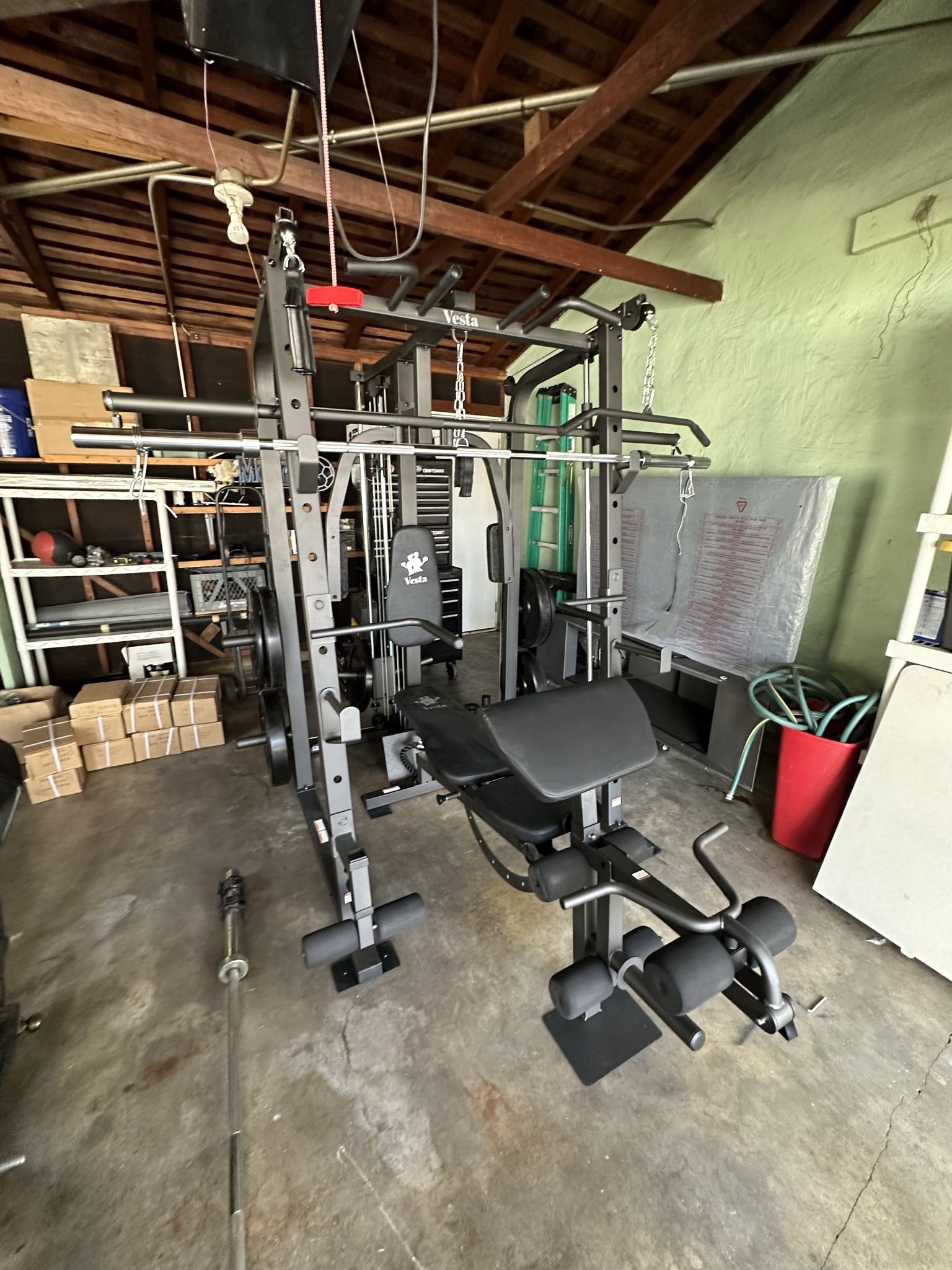 Vesta Fitness Smith Machine 1001 w/Bench Attachment 245lb Cast Iron Olympic Weights 7ft Olympic Bar Fitness Gym Equipment FREE DELIVERY 🚚