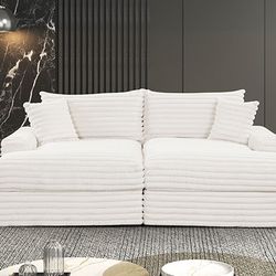Furniture of America White Padded Chenille Couch Sofa Chaise Lounge FM6900WH-PK