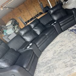 Leather Reclining Theater Sectional Black color (D120"H19") 