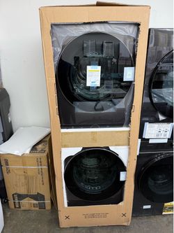Brand new LG 5.0 cu. ft. Washer 7.8 cu. ft. Dual Inverter Heat Pump Ventless Dryer Electric Laundry Center in Black Steel