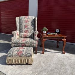 Vintage Floral Wingback Chair & Matching Ottoman Sets 