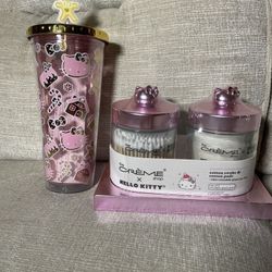 Bundle Pink Hello Kitty Tumbler X-Mas & 2 Pc Reusable Glass Jars