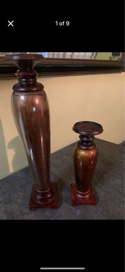 Set of 2 Decorative Wooden Candle Holders / Pedestals