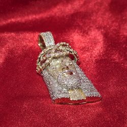 10k Yellow Gold Diamond Jesus Crown Pendant 1.90 ctw