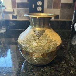 Vintage Solid Brass Enameled Vase