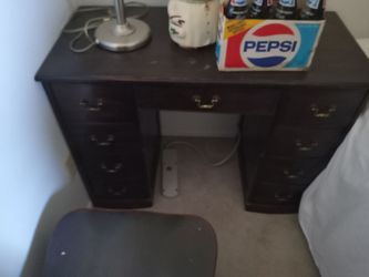 Antique wood desk with chair