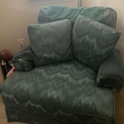 Green Fabric Arm Chair With Ottoman 