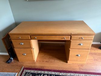 Large Wooden Executive Desk with Drawers