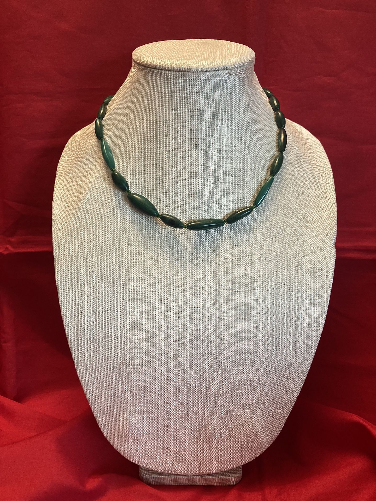SUPER RARE Vintage MALACHITE Long Bead Necklace/Choker From Europe #1 - Antique