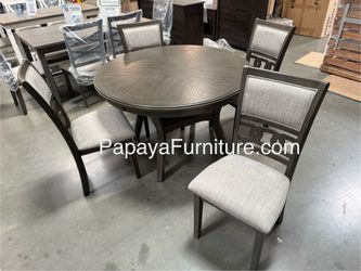 NEW 5 Piece Grey Round Table and Chair Set Gray 5pc 5-PC Dinette Set Kitchen Ashley IKEA style Discount Furniture Warehouse Clearance Closeout SALE