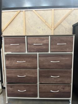 9 Drawer Rustic Fabric Dresser Storage Organizer Bedroom Chest Cabinet VO