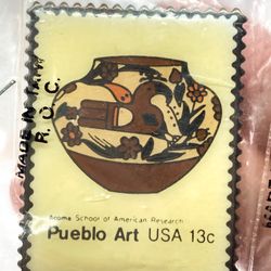 Vtg Pueblo Art 13 Cent Stamp USPS Acoma School of American Research Souvenir Pin