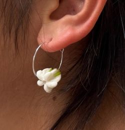 White or Lavender crown flower hoop earrings