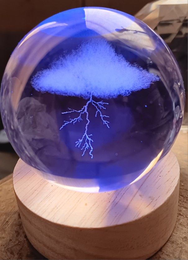 50mm Etched Crystal Ball with or without LED Base - THUNDER STORM