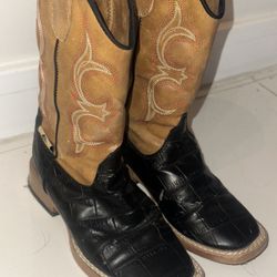 DBL Barrel boots kids siz 11 botas niño gator print lagarto cowboy vaquero norteño m & f bronc
