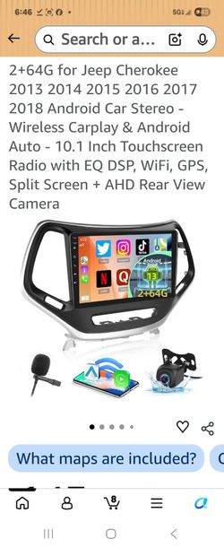 2+64G Android Car Stereo for Jeep Cherokee Sport 2014 2015 2016 2017 with Wireless Carplay/Android Auto - 10 Inch Touchscreen Radio with Equalizer, Wi