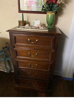 Wood Chest of Drawers with Brass Hardware