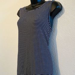 HILARY RADLEY, Navy Blue & White Striped Dress, Size M