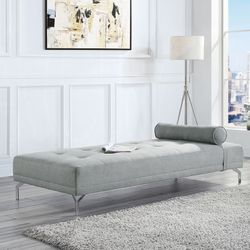 Gray Melange Velvet  Sofa Bed with a Pillow