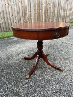Mahogany Oval Drum Table with Drawer, 30 in diameter