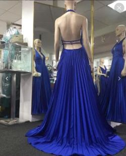 Royal Blue Pleated Halter Evening Gown