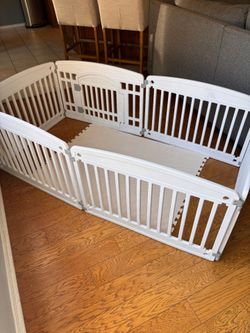 Baby Playpen Play Yard with Foam Floor Mats – White Safety Fence