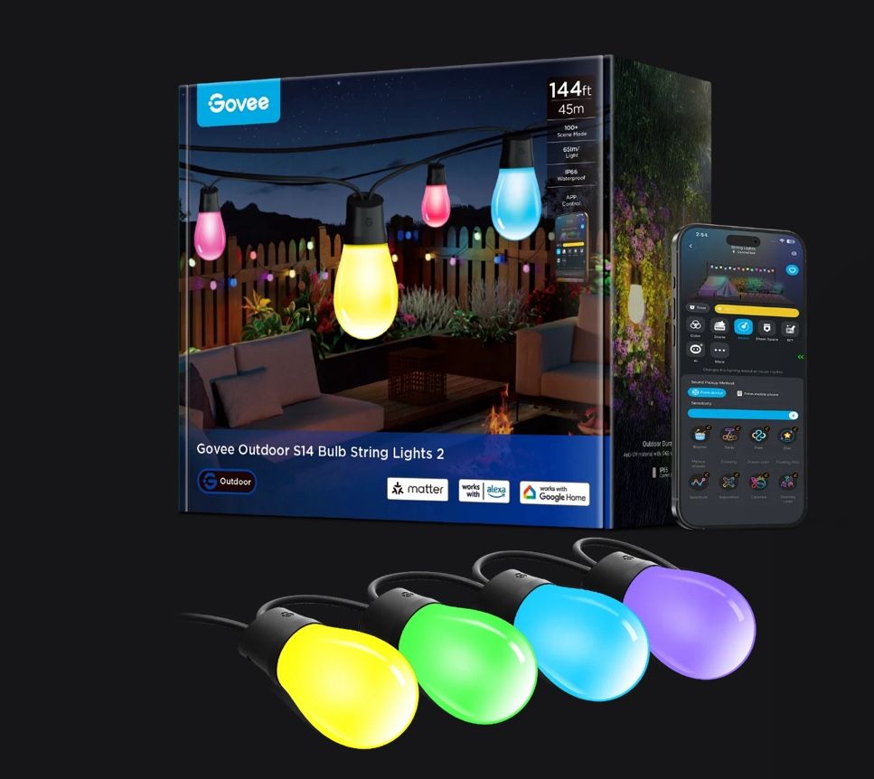 Govee Smart Outdoor String Lights H7021, RGBIC Warm White 48ft 