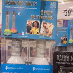 New in box Bling Mic Duets 2 pack singing machine microphones work together or independently 