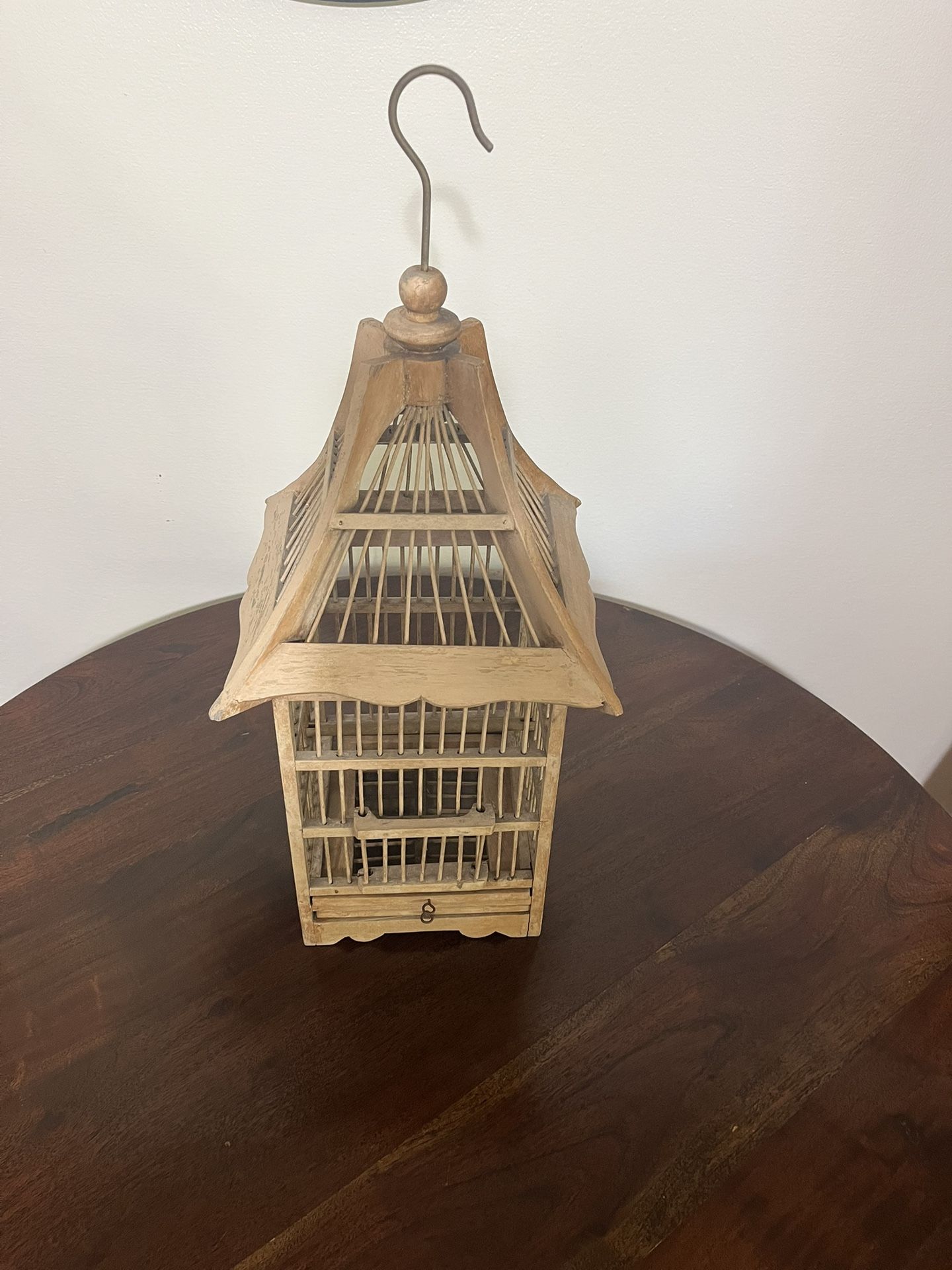Vintage All Wood Thinking Teak Bird Cage In Excellent Condition