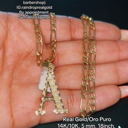 14K Gold Figaro Chain & “A” Pendant 