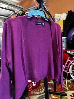 Nina Leonard Purple Open Front Cardigan
