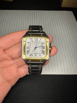 Mens Luxury Watch Silver w/ Gold Frame