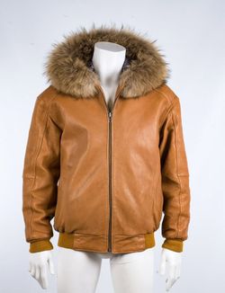 Jakewood Leather Jacket With Fur Trimmed Hood Style Size L