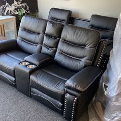 Black Usb Power Nailhead Console Sofa And Loveseat Set Was $1899 Now $900 On Clearance. Can Deliver. 